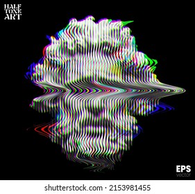 Vector RGB color offset glitched line halftone mode illustration of classical head sculpture of bearded old man from 3d rendering isolated on black background. 