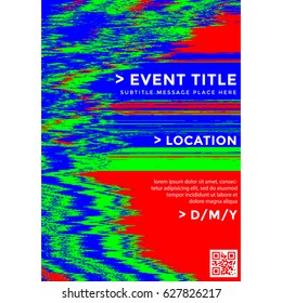 Vector Rgb Colored Abstract Digital Glitch Art Interference Noise Design Flyer Poster Banner Template Isolated Background
