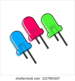 Vector RGB light emitting diodes. red, green and blue small LED light bulbs isolated on a white background. electrical component.