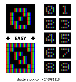 vector RGB pixel numbers font