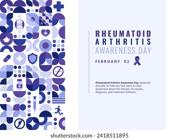 Vector Rheumatoid Arthritis Awareness Day Poster with a vertical column of geometric and thematic elements and a text about the disease. Template for card, banner, poster, background