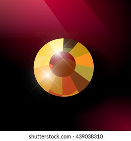Vector rhinestone gem mock up. Jewelry crystal stone diamond shining illustration. Close up. Rhinestone isolated. Gradient soft light. Glass gem mock illustration. Jewelry advertising, pattern element