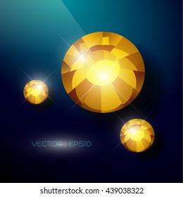 Vector rhinestone gem mock up. Jewelry crystal stone diamond shining illustration. Close up. Rhinestone isolated. Gradient soft light. Glass gem mock illustration. Jewelry advertising, pattern element