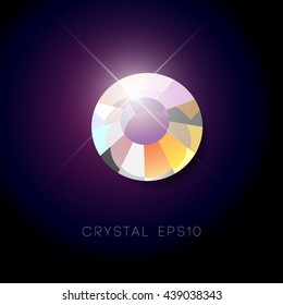 Vector rhinestone gem mock up. Jewelry crystal stone diamond shining illustration. Close up. Rhinestone isolated. Gradient soft light. Glass gem mock illustration. Jewelry advertising, pattern element