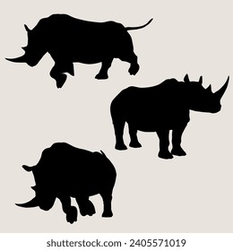 Vector Rhino animal silhouette set