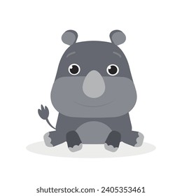 Vector rhino. Cute animal character. Minimal cartoon design. Sutable for apps and animation. 
