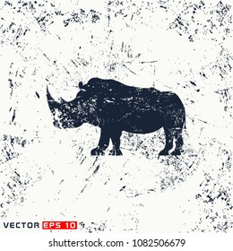 Vector rhino silhouette on grunge background