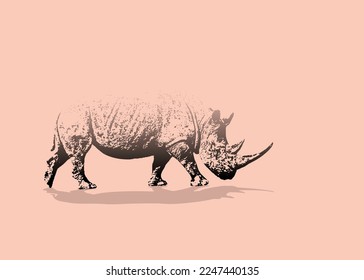 Vector rhino silhouette side view for logo, vintage design Isolated on white background.Vector illustration of a silhouette of a standing.