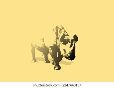 Vector rhino silhouette side view for logo, vintage design Isolated on white background.Vector illustration of a silhouette of a standing.