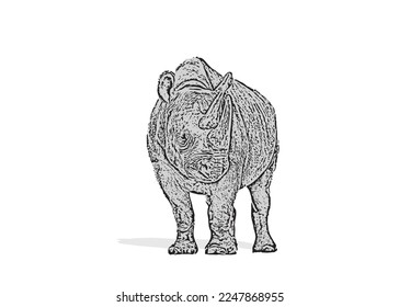 Vector rhino silhouette side view for logo, vintage design Isolated on white background.Vector illustration of a silhouette of a standing.
