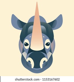 Vector rhinoceros illustration, geometric animal illustration, cute animal, rhinoceros in pastel colours