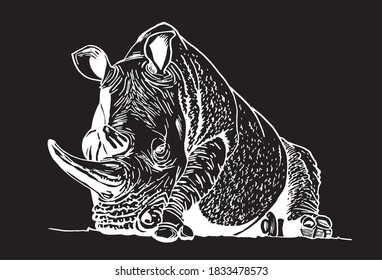 Rinocerontes vectoriales aislados en fondo negro, ilustración gráfica