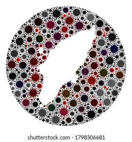 Vector Rhodes Island kartografiert die Sammlung des Grippevirus. Eine Infektion greift das Quarantäneregional von außen an. Stencils kreisen Rhodes Island Karte Collage entworfen mit Infektionselementen.