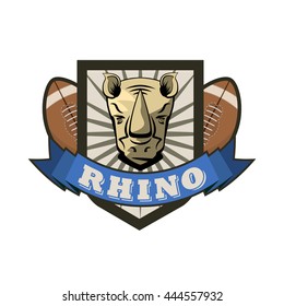 vector rhono football tesm logo with a balls, shield and ribbon