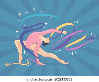 vector rhythmic gymnast perfoming with colorfull ribbon