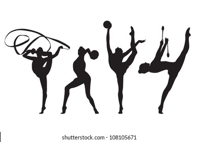 vector rhythmic gymnastics silhouette set