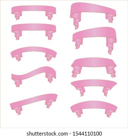 Vector ribbon 3D ribbon isolated on a white background. Illustration set of pink tape.