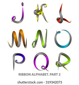 Vector ribbon alphabet. Colorful letters. EPS 10. Letters - J, K, L, M, N, O, P, Q, R