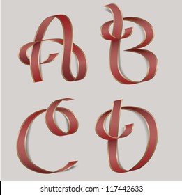 Vector ribbon alphabet - letters A, B, C, D