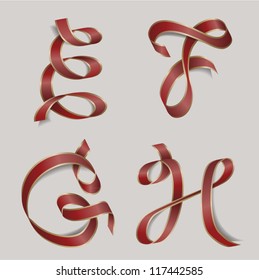 Vector ribbon alphabet - letters  E, F, G, H