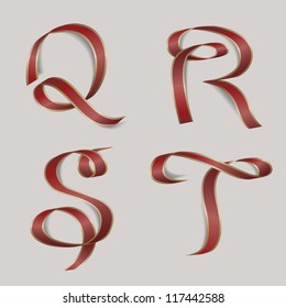 Vector ribbon alphabet - letters Q, R, S, T