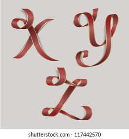 Vector ribbon alphabet - letters X,Y,Z