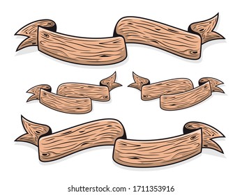 conjunto artístico de banner de cinta vectorial.textura de madera. ilustración 