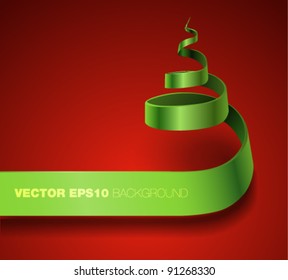 Vector ribbon banner curling in a form of Christmas tree