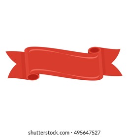 Vector ribbon banner. Red ribbon for cristmas card. Flat cartoon red ribbon illustration. Objects isolated on a white background.