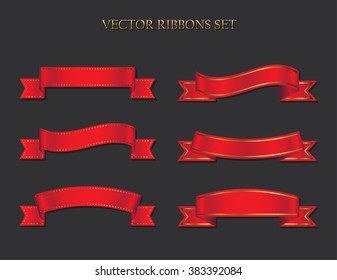 Vector ribbon banners.Set of red ribbons.