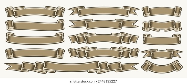 Vector Ribbon Banners Set, collection of isolated illustrations horizontal elegant banners for slogan, group of 14 variety ribbons with copy space, decorative design elements set on white background