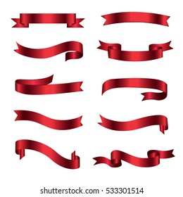 Vector ribbon banners. Set of ten beautiful realistic red ribbons. xmas ribbon. Modern ribbon collection. Isolated ribbon.