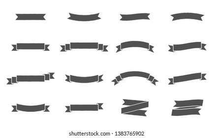 Vector ribbon banners. Vintage design of ribbon banners. Set of 16 grey ribbons banners.