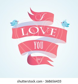 Vector ribbon with bird. Congratulate with Valentine's Day.      