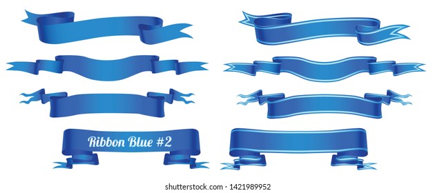 Vector ribbon in blue for decoration of holidays, cards, greetings, icons. Realistic set of blue ribbons, vector image. Many options for vintage ribbons for the decoration of the background, banner.