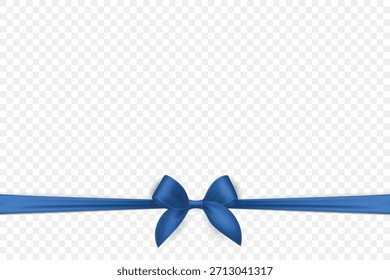 Vector Ribbon with Bow for Gift Decoration and Packaging Design. Blue Ribbon for Celebration, Event and Invitation. Blue Ribbon Illustration for Holiday Card, Present Wrapping, Festive Template