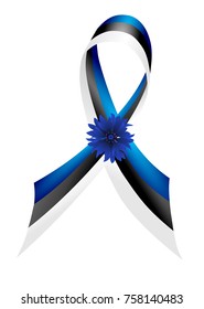 Vector ribbon with Estonian tricolor. Cornflower is the national symbol of Estonia. 