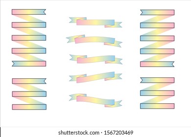 Vector ribbon flat ribbon isolated on a white background. Illustration set of pastel gradient tape.