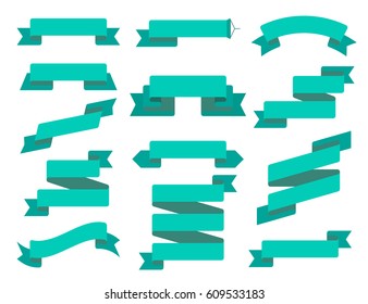 Vector ribbon flat set. Collection of different ribbon banners. Vintage styled ribbons and badge template. Decorative label frame elements illustration