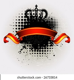 Vector Ribbon & Grunge Background with ink splat and crown