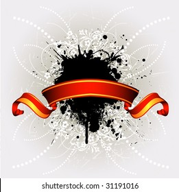 Vector Ribbon & Grunge Floral Background