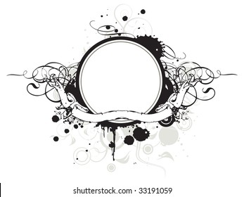 Vector Ribbon & Grunge Floral Background with place of text