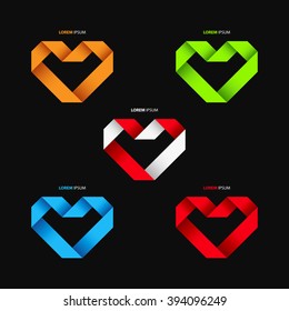 Vector ribbon heart symbols