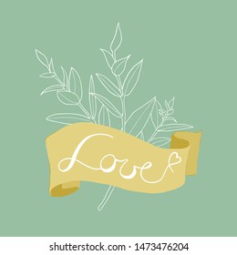 Vector ribbon with plant. Good for save the date cards, Wedding invitations and Thank You cards.