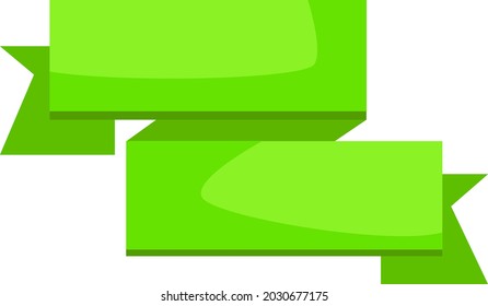 Vector ribbon, with right angles, bright green color. Ribbon elements on a white background.