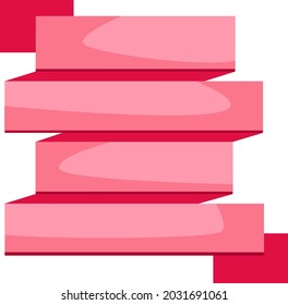 Vector ribbon, with right angles, pink color. Ribbon elements on a white background.