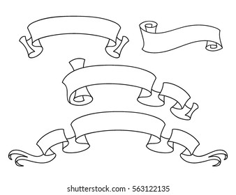 Vector ribbon set. Banner isolated shapes illustration of gift and accessory. Celebration stickers and decorations. Label, badge collection.