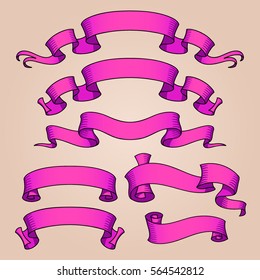 Vector ribbon set. Banner isolated shapes illustration of gift and accessory. Celebration stickers and decorations. Label, badge collection.