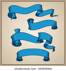 Vector ribbon set. Banner isolated shapes illustration of gift and accessory. Celebration stickers and decorations. Label, badge collection.