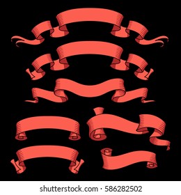 Vector ribbon set. Banner isolated shapes illustration of gift and accessory. Celebration stickers and decorations. Label, badge collection.
